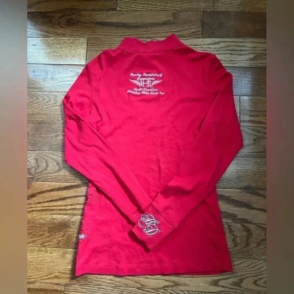 Women’s Vintage Harley Davidson Cut Out Long Sleeve Red Sz S - Picture 2 of 10